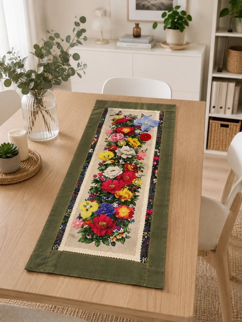 OOAK 3D Floral Table Runner Handmade Cottagecore Textile Art Farmhouse Decor